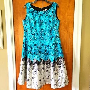 Womens Party Dress Size 14 Blue Black White Floral